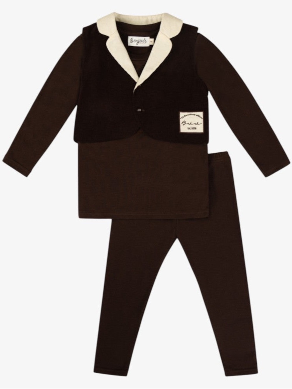Bonjour La Niña Kids Brown Cord Three Piece Vest Set Size 24M